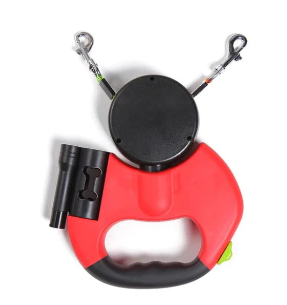 Retractable Dog Leash with LED Light for Two Pets